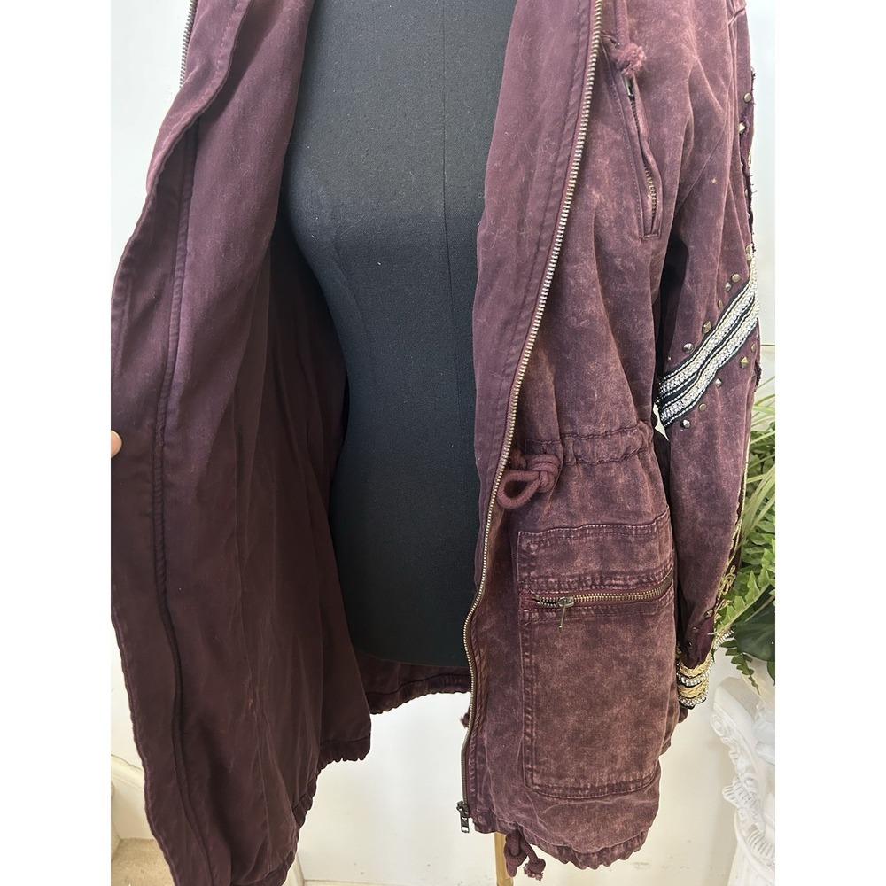 Free People Golden Quills Military Parka Boho Distressed Cargo Utility Jacket S - Picture 10 of 12